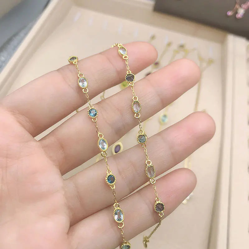 Luxury Blue Topaz Bracelet for Women, Gold-Plated 925 Silver