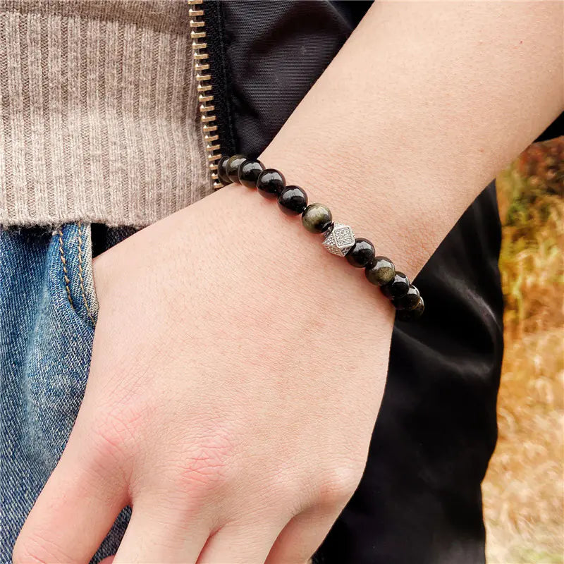 Natural Gold Obsidian Beaded Bracelet for Couples