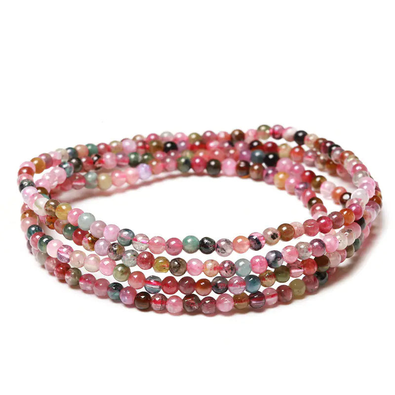 Natural Glass Rainbow Tourmaline Triple Wrap Bracelet