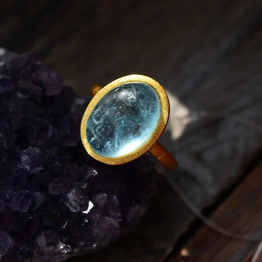 Aquamarine Gold Plated Crystal Stone Ring