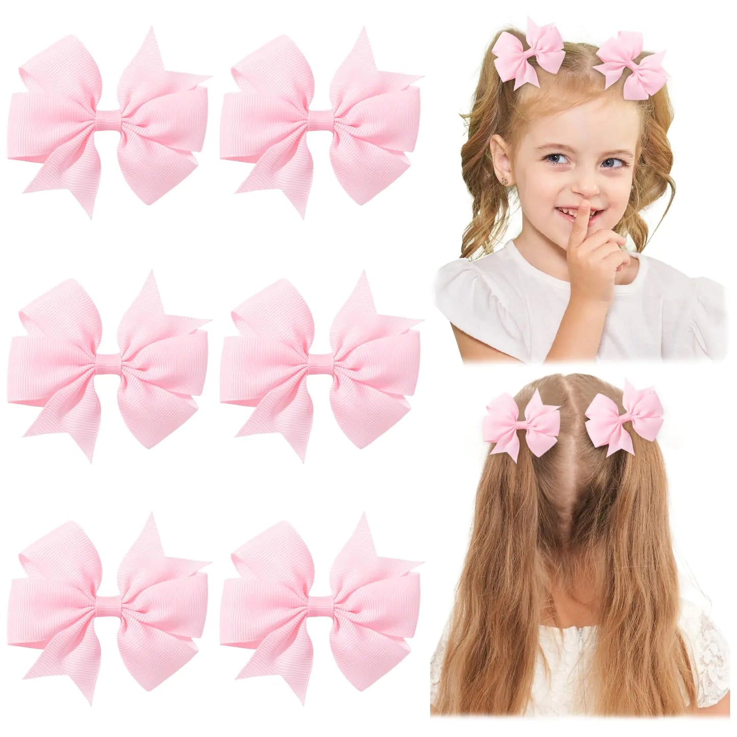 Choicbaby 3 Inches Hair Bows for Girls Pink Grosgrain Ribbon Pinwheel Hair Bows Clips Toddler Bows Hair Clips for Birthday Baby Shower Gifts 6 Pack Photo Props