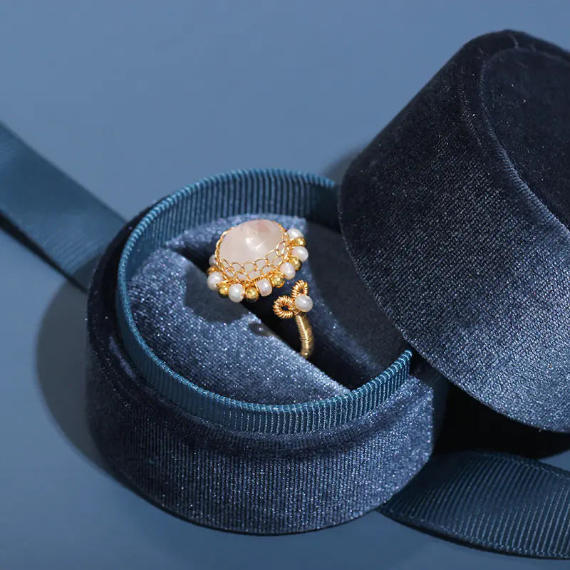 Handcrafted 14K Gold Moonstone Ring & Pearl Bracelet