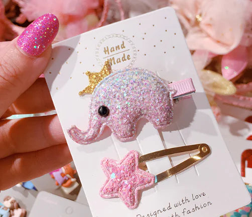 Korean Rainbow Glitter Baby Elephant Hair Clips Set