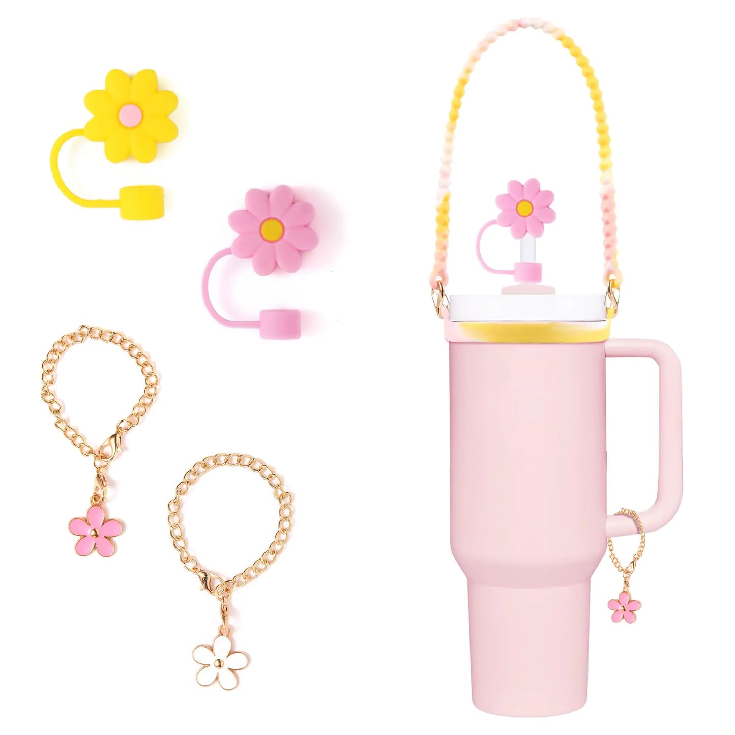 Yungeln Water Bottle Handle Cup Accessories with Straw Cover Cap Silicone Water Bottle Handle Strap for 8-40oz Bottles Compatible with Stanleay Cup Accessories