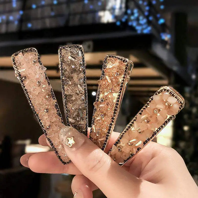 Korean Crystal Hair Clips with Rhinestone Edges