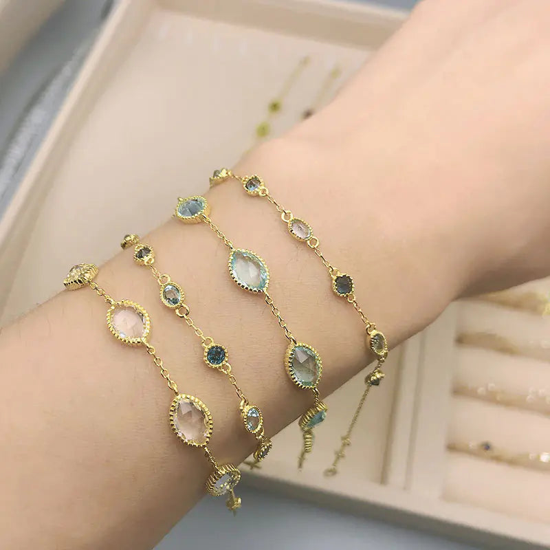 Luxury Blue Topaz Bracelet for Women, Gold-Plated 925 Silver