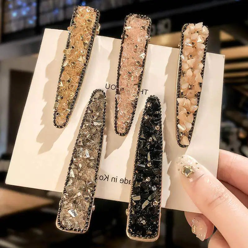 Korean Crystal Hair Clips with Rhinestone Edges