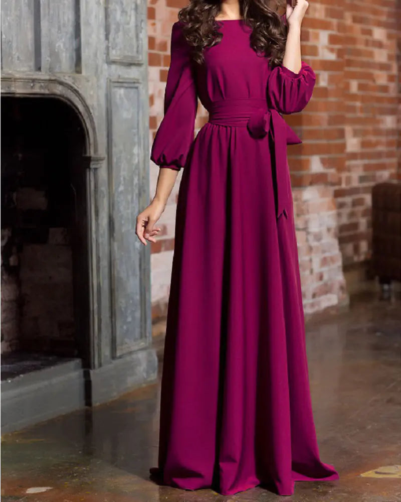 Bohemian Long Sleeve Maxi Dress with Lantern Sleeves