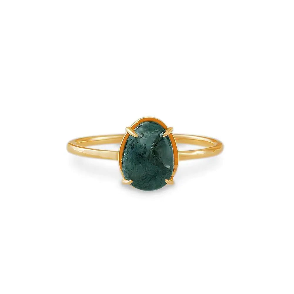 New Summer Green Seaweed Stone S925 Silver Ring