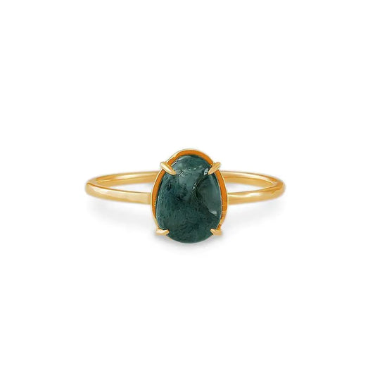 New Summer Green Seaweed Stone S925 Silver Ring