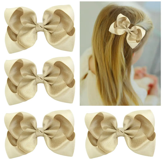 4 PCS 4 Hair Bows for Girls Alligator Clips Grosgrain Ribbon Girls Bows Solid Color Hair Accessories Toddler Bows for Girls Kids(Gold)