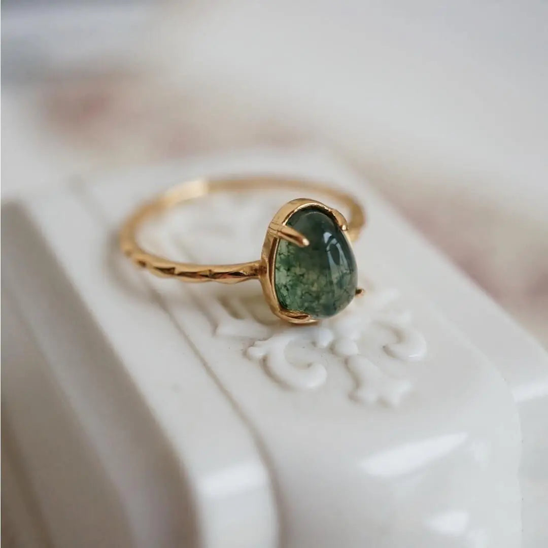 New Summer Green Seaweed Stone S925 Silver Ring