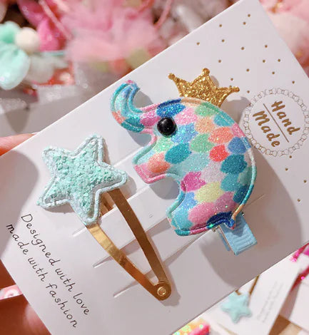 Korean Rainbow Glitter Baby Elephant Hair Clips Set