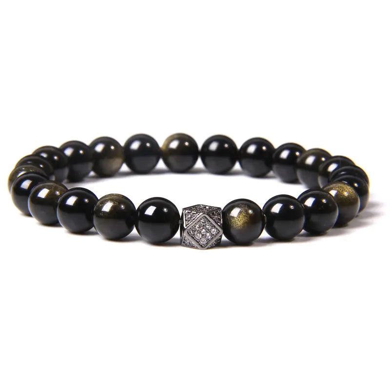 Natural Gold Obsidian Beaded Bracelet for Couples