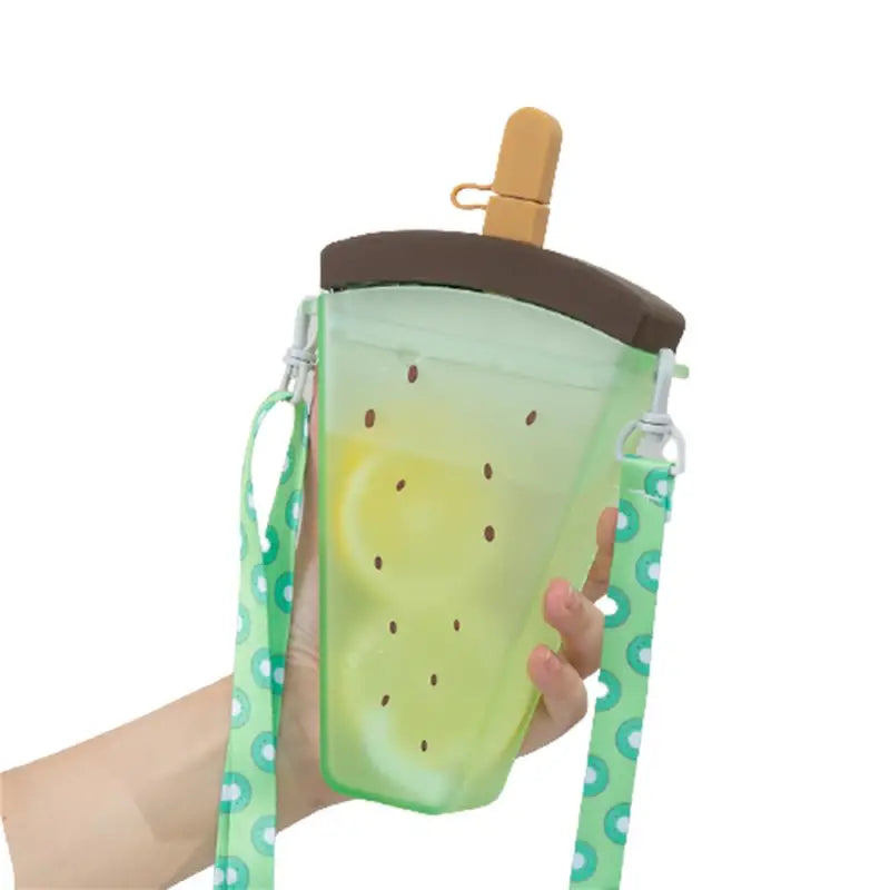 Cute Fruit Print Popsicle Water Bottle with Straw (1pc)