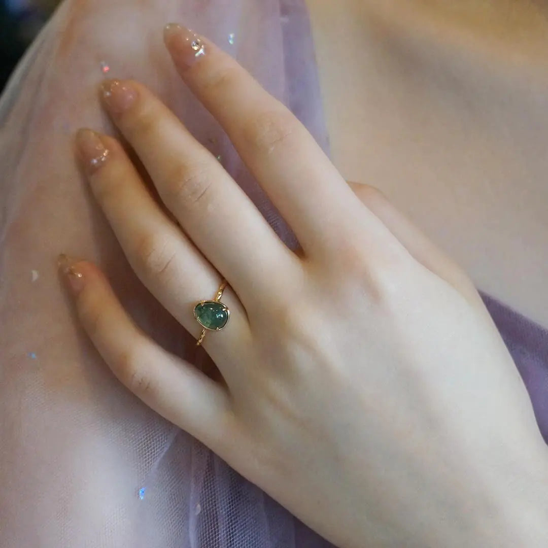 New Summer Green Seaweed Stone S925 Silver Ring