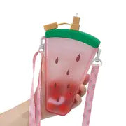 Cute Fruit Print Popsicle Water Bottle with Straw (1pc)