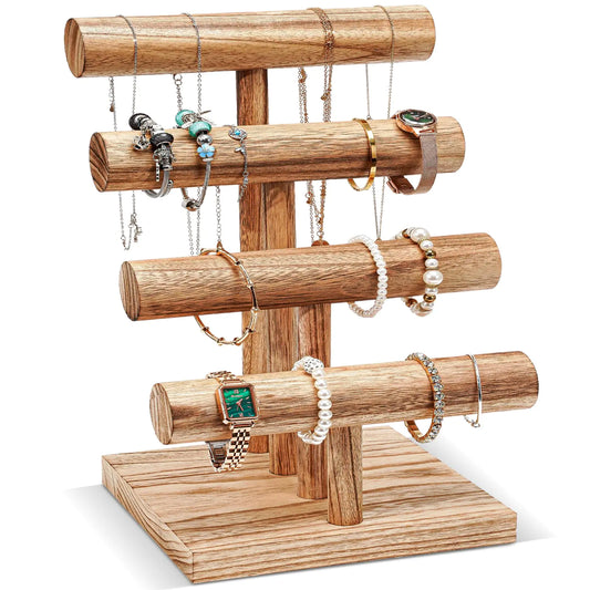 ProCase Bracelet Holder Display Bracelet Organizer Wooden Bracelet Stand for Selling T-bar Bangle Storage Rack Wood Watch Display Tower for Business - 4 Tier Nature