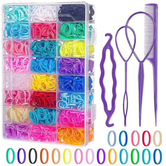 Elastic Hair Bands 24 Colors 2000 Pcs Colorful Hair Rubber Bands for Hair with 4 Hair Braiding Tool Small Hair Ties Mini Hair Bands With Organizer Box Hair Accessories for Girls Toddlers Kid
