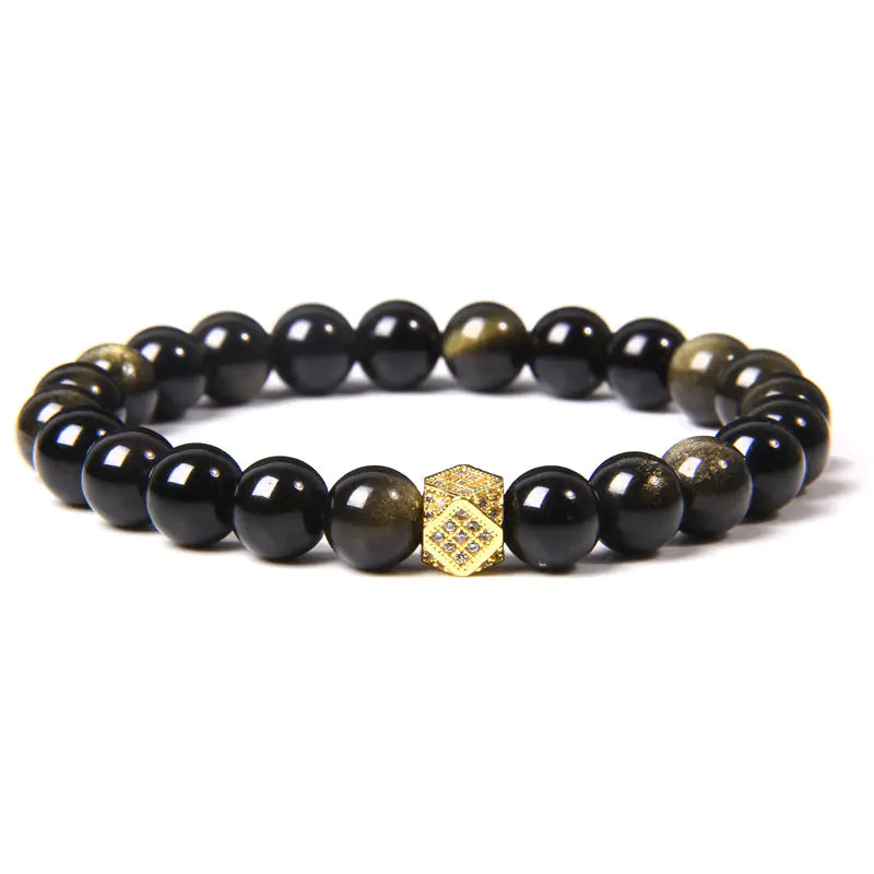 Natural Gold Obsidian Beaded Bracelet for Couples