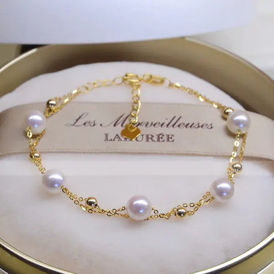 18k Gold Adjustable Double-layer Pearl Bracelet