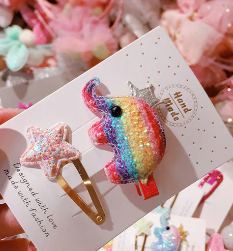Korean Rainbow Glitter Baby Elephant Hair Clips Set