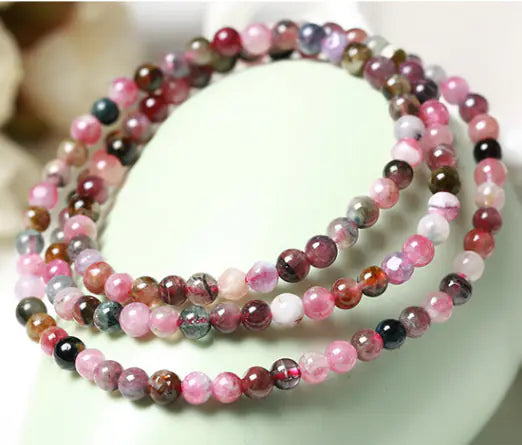 Natural Glass Rainbow Tourmaline Triple Wrap Bracelet