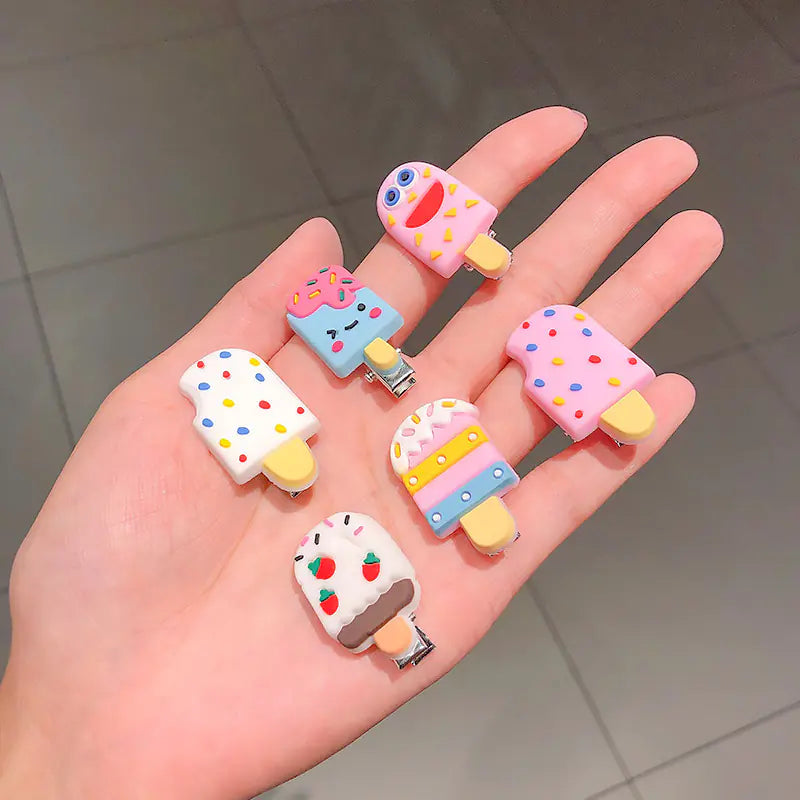 10PCS Cute Cartoon Ice Cream Hair Clips for Kids