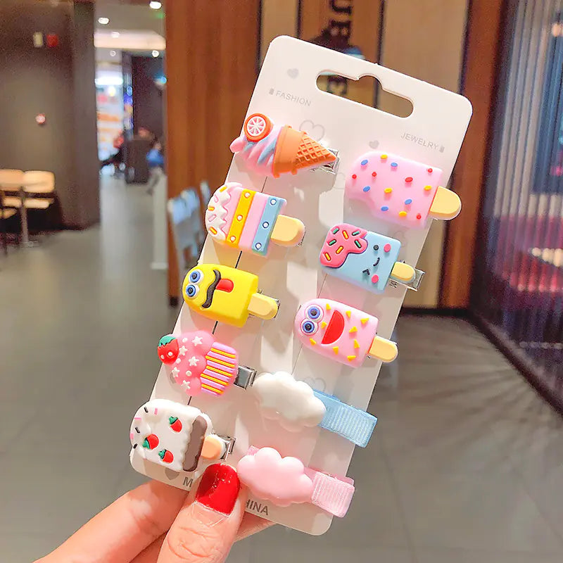 10PCS Cute Cartoon Ice Cream Hair Clips for Kids