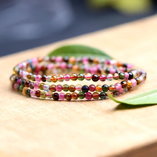 Natural Glass Rainbow Tourmaline Triple Wrap Bracelet