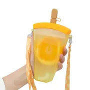 Cute Fruit Print Popsicle Water Bottle with Straw (1pc)