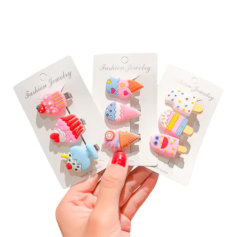10PCS Cute Cartoon Ice Cream Hair Clips for Kids