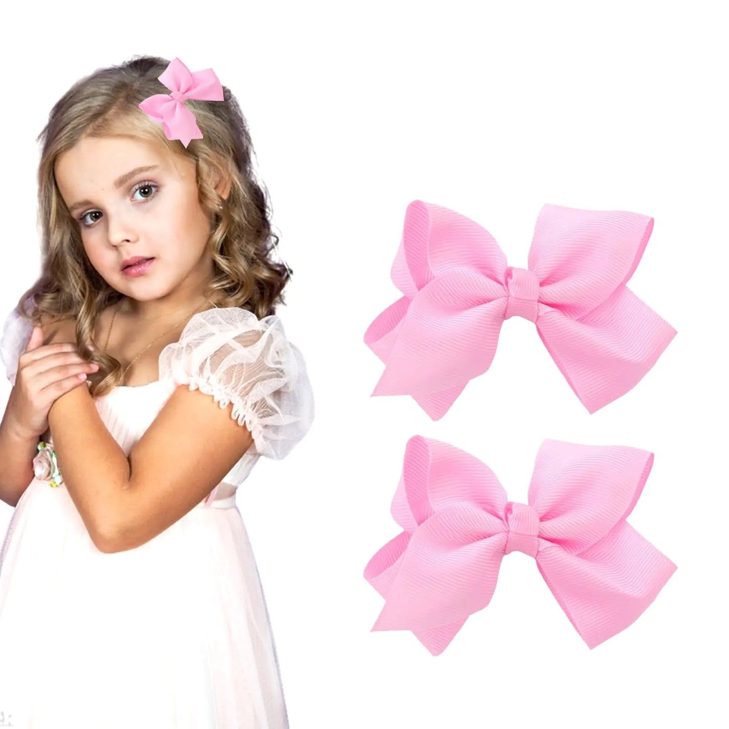 3 Inch Pink Hair Bow Clips for Girls - Set of 2