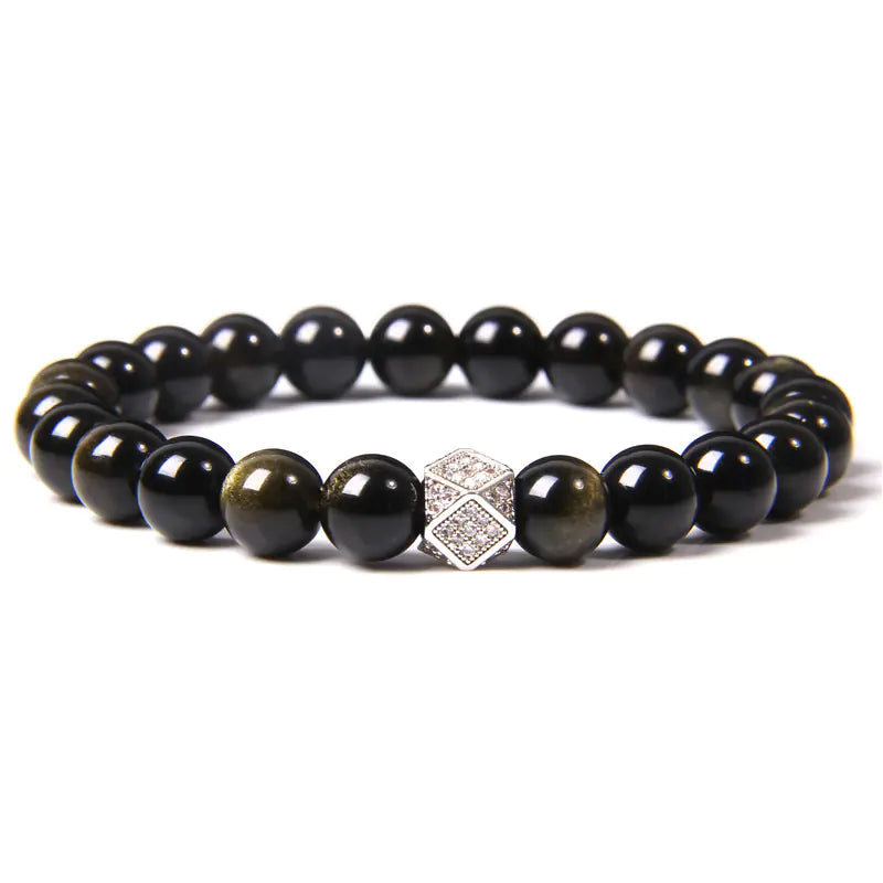 Natural Gold Obsidian Beaded Bracelet for Couples