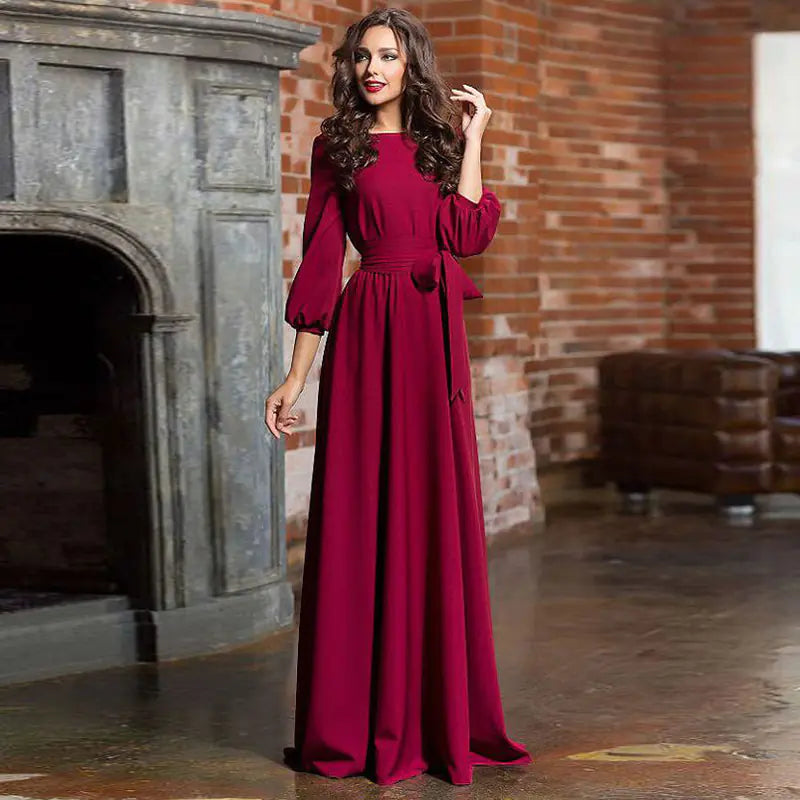 Bohemian Long Sleeve Maxi Dress with Lantern Sleeves