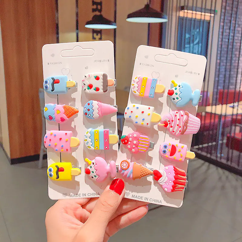 10PCS Cute Cartoon Ice Cream Hair Clips for Kids